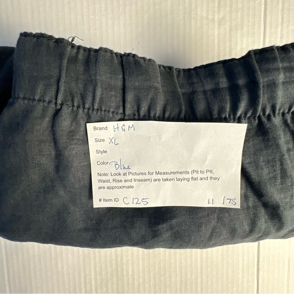 H&M Pants Pull On 100% Linen Comfy Beachy Natural Wide Leg Drawstrings Pockets - Picture 7 of 7